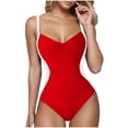 thumbnail image 7 of Women Slimming Tummy Control One Piece Swimsuits V Neck Crisscross Back Bathing Suit Red L, 7 of 7