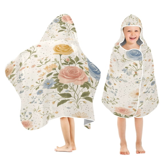 YAZAOO Towels Kids Hooded Beach Towel Charming Floral Patterns in Soft Hues Pool Bath Towel Soft