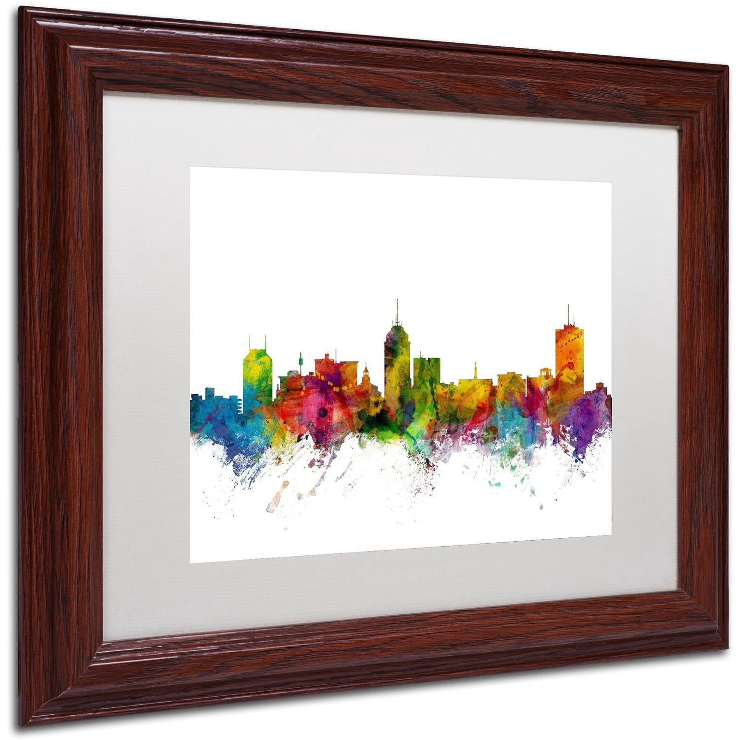 Trademark Fine Art 'Fresno California Skyline' Canvas Art by Michael Tompsett, White Matte, Wood Frame