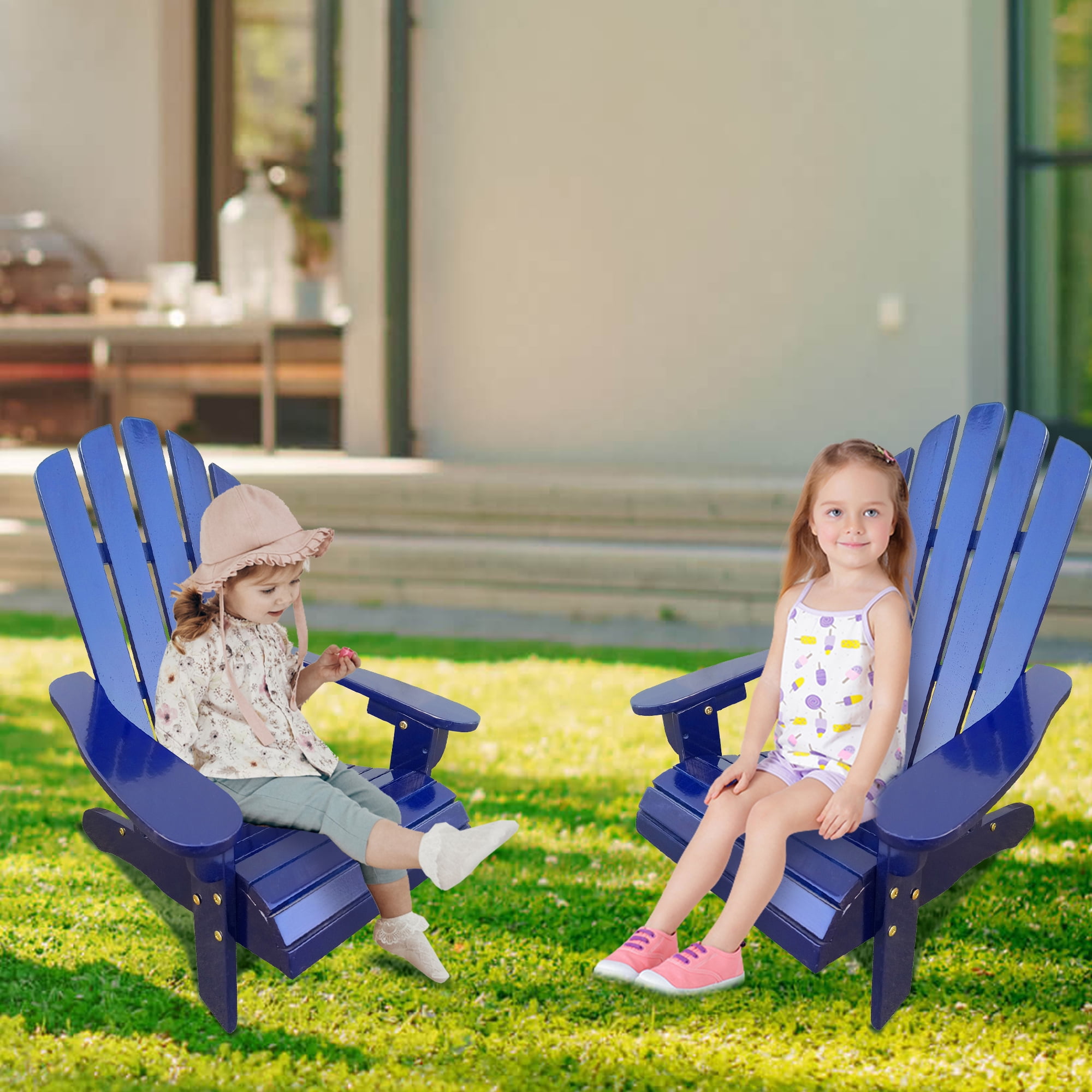 JONPONY Children Outsunny Wooden Adirondack Chair, Ergonomic Design Patio Lawn Chair for Outside Deck Garden Backyard Balcony,Blue