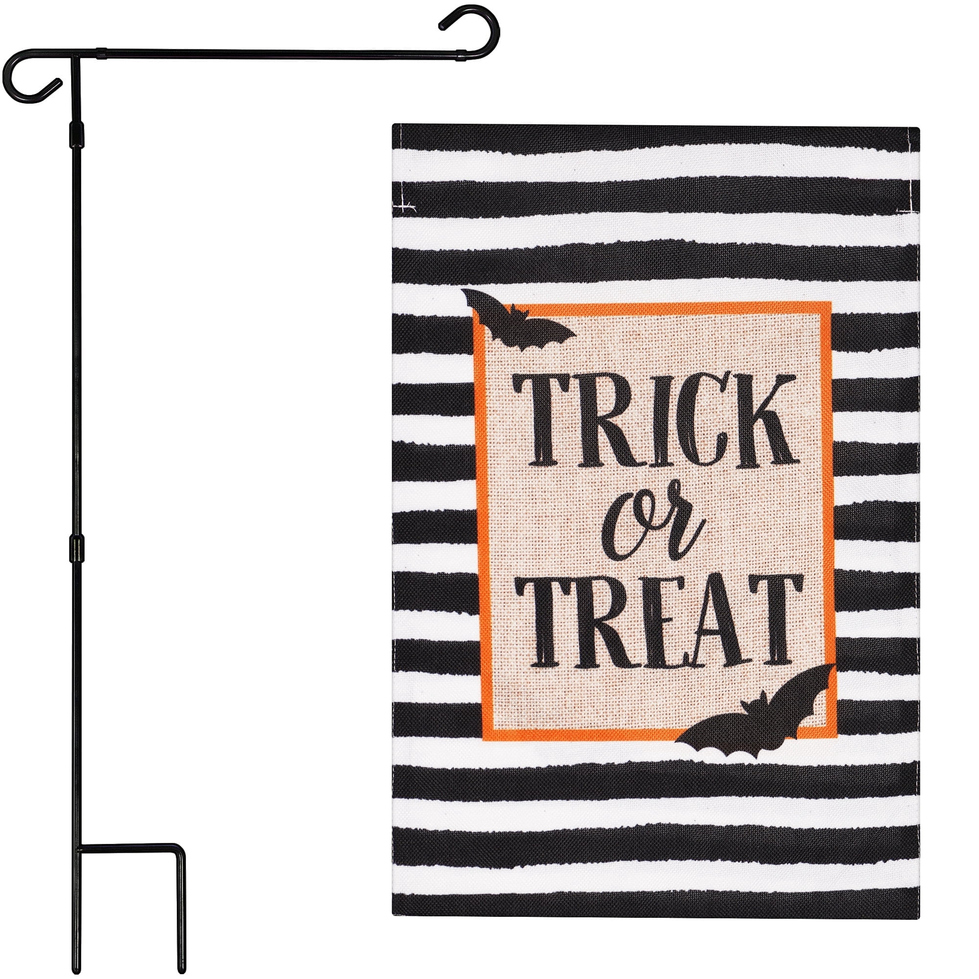 G128 Double-Sided Halloween Set Garden Flag 12x18" with 36x16" Flag Holder Stand Outdoor Porch Lawn