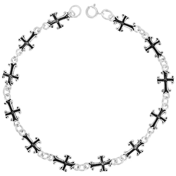 Dainty Sterling Silver Cross Bracelet for Women 5/16 wide 7.5 inch long