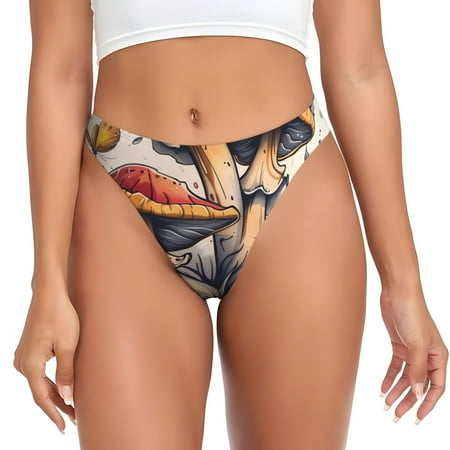 Qokaie Cute Forest Mushrooms Printed Women s Cotton Thong Underwear  Sexy Breathable Panties G-string-3X-Large