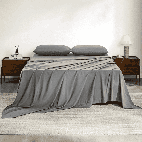 Full Size Bed Sheets,Z-hom 4 Piece Sheets 14” Deep Pocket Sheet & Pillowcase Sets Soft Microfiber Luxury Bedding Fitted Sheet Water Washed,Dark Gray