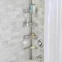 Better Homes & Gardens Tension Pole Shower Caddy, Resists Rust, 3 Tier Caddy, 5 - 9 ft, Satin Nickel