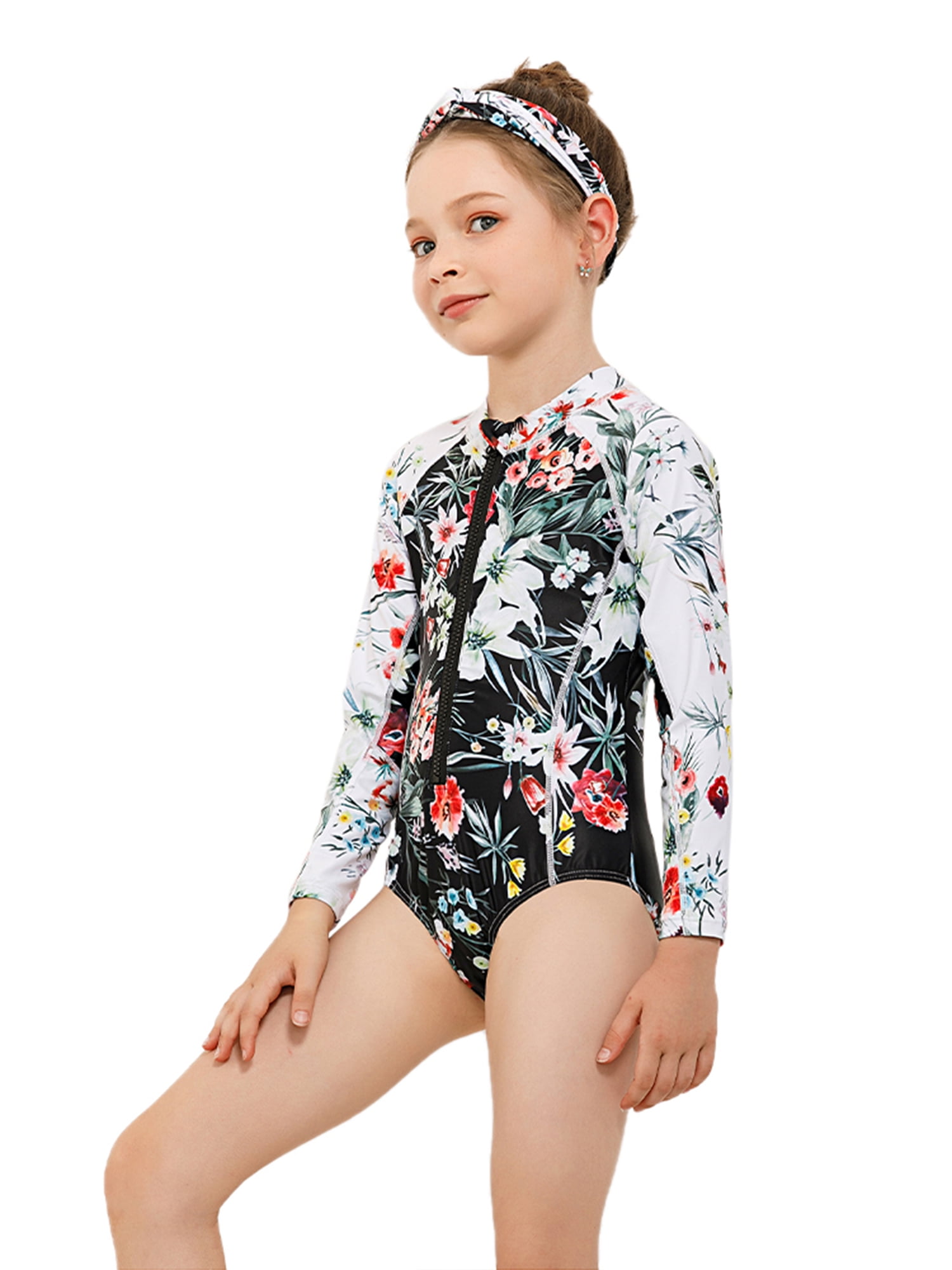 Toddler Kid Girl Long Sleeve Bikini Swimwear Floral Swimsuit Rash Guard