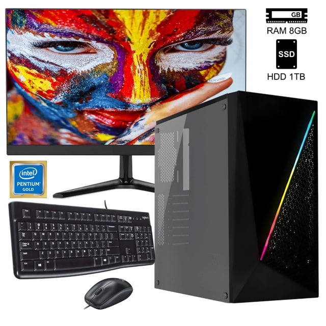 Computadora Pentium gold G6400 Intel Disco duro 1TB RAM 8GB monitor 22 pulgadas ultra fino