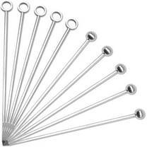 10 Pack Stainless Steel Cocktail Picks, Reusable Fruit Sticks Metal Martini Skewers Olive Drink Picks Set for Holiday Party Events, Circle/Ball,2 Styles Tops- Silver