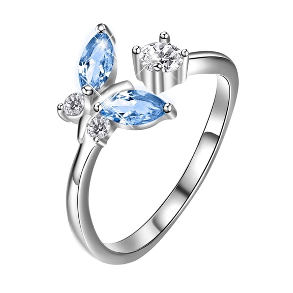 Butterfly Ring 925 Sterling Silver Adjustable Open Rings Blue Butterfly Series Anniversary Jewelry Gifts for Women US Size 8