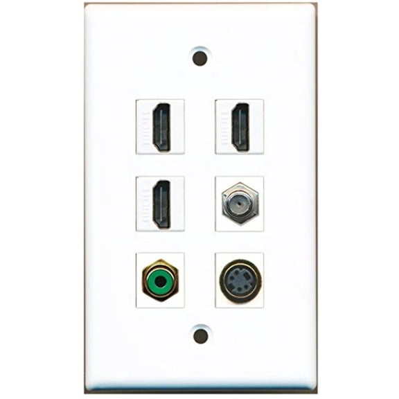 RiteAV - 3 HDMI 1 Port RCA Green 1 Port Coax Cable TV- F-Type 1 Port S-Video Wall Plate