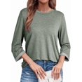 thumbnail image 3 of Women'S Shirts Fashion 3/4 Length Sleeve T Shirts Cute Crewneck Casual Tops Basic Blouses Green L, 3 of 8
