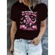 thumbnail image 1 of Camisetas de verano para mujer, con estampado, lindo, holgadas, atléticas, de manga corta, casual, 2025Creative pink English dinosaur pattern print Women's fashion trendy round neck short sleeve, si, 1 of 6