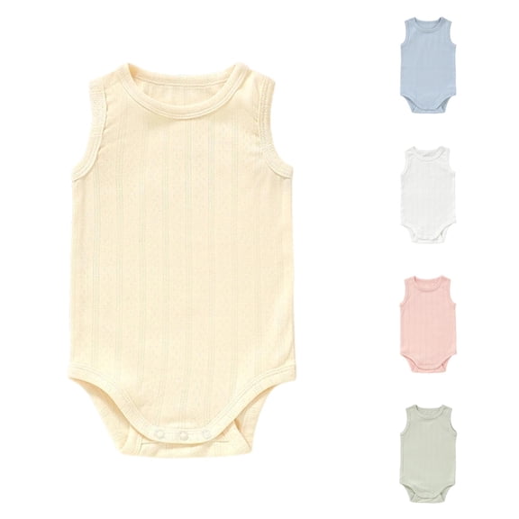LIIPEE Summer Solid Color Bodysuits For Boys Baby Sleeveless Crew Neck Casual Onesies Kids Soft Cute Everyday Crawling Clothing,0-3 Months