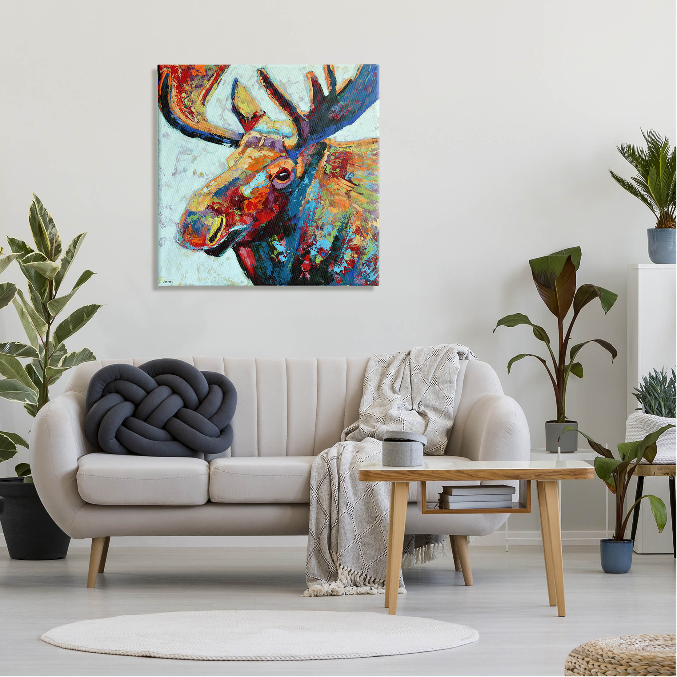 Moose Portrait Modern Composition Animals & Insects Painting Gallery Wrapped Canvas Print Wall Art