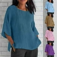 thumbnail image 5 of Chiccall Womens Plus Size Cotton Linen Shirts Fashion Casual Solid Crew Neck Pleated 3/4 Sleeve Tunic Blouse Summer Tops for Women, 5 of 5