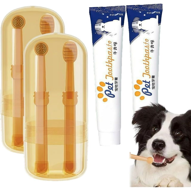 HAHDAXIA Zentric Dog Toothbrush, Flexibrush Pet Toothbrush With Tongue Scraper, Flexibrush Pet Toothbrush, Cat Toothbrush And Toothpaste, 360º Pet Toothbrush Dual Head Soft Silicone (2set)
