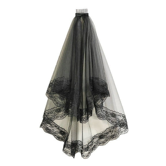 UNTERING Veil Bridal Veil Bachelorette Party Decorations Bride To Be Bridal Shower Wedding Black Double /Single Layer Floral Lace