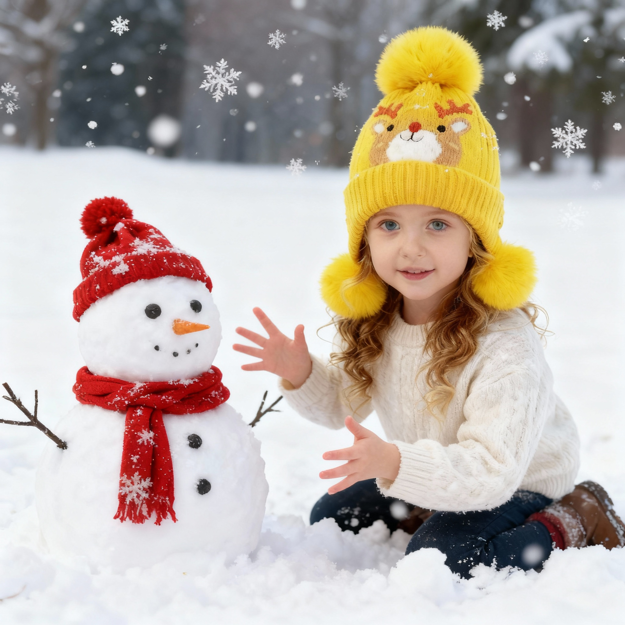 Children's cartoon wool cap knitted hat padded and thickened windproof cap