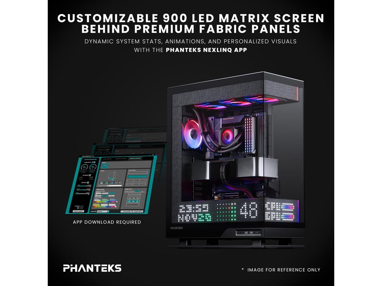 Phanteks Evolv X2 Matrix Mid Tower ATX Gaming Chassis with 900 LED Matrix Display, Fabric Interior Panel, Vertical Cooling System, Tempered Glass, Integrated D-RGB Lighting, Charcoal Black