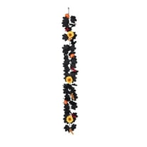 Moocorvic Thanksgiving Fall Black Pumpkin Garland 5.74 FT, with Orange Pumpkins Berries Autumn Leaf Vines Table Decoration for Party Mantle Indoor