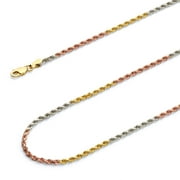 Wellingsale 14k Tri 3 Color Gold Polished Solid 1.5mm Solid Rope Diamond Cut Chain Necklace - 16"