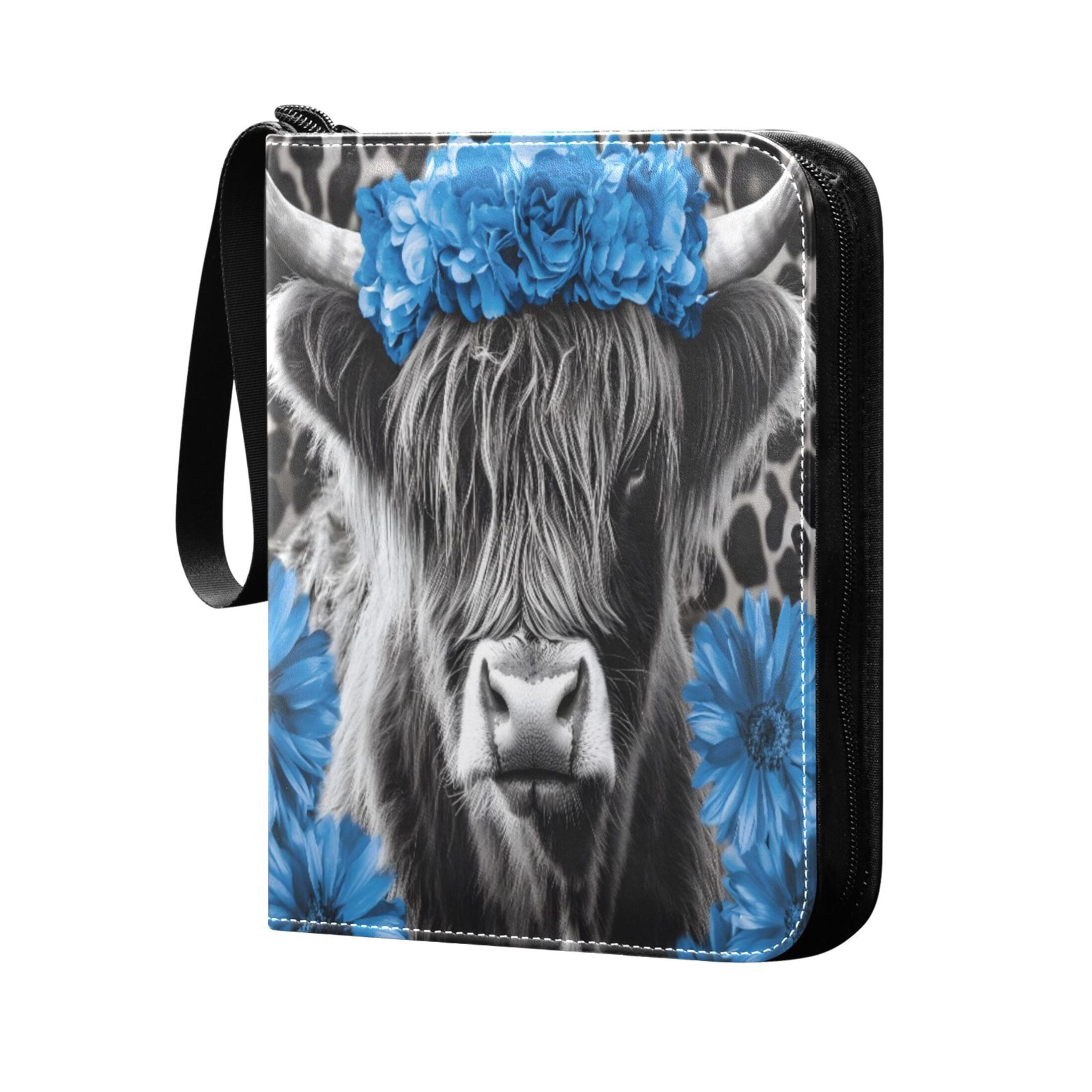 ALAZA Highland Cattle Leopard Trading Card Binder 4 Pocket Cards Collection Album 400 Folder Holder
