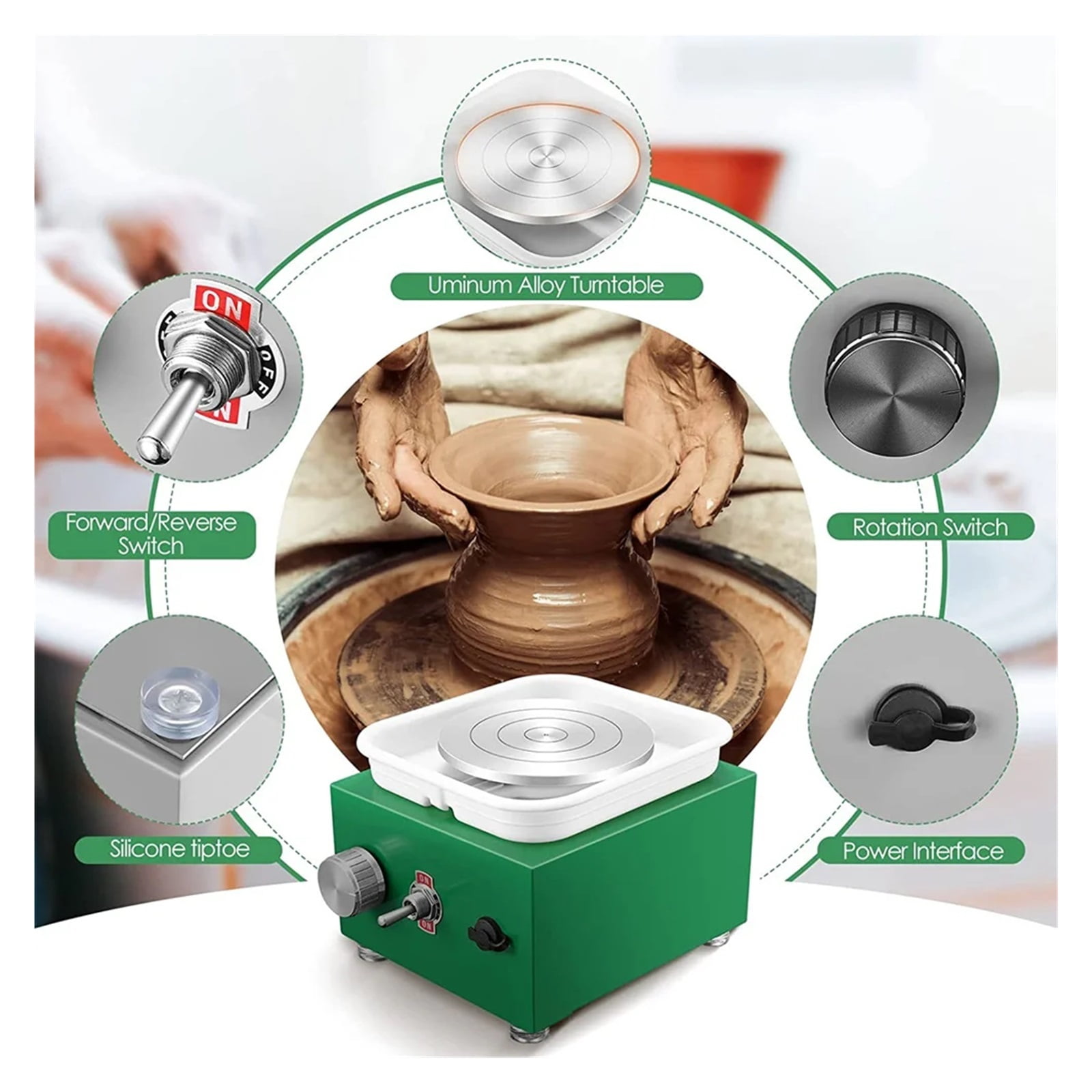 Mini Pottery Wheel Machine with Turntable+Sculpting Kit, Electric Pottery Wheel Ceramic Clay Tool Poterie Pottery Equipment ,Durable Design