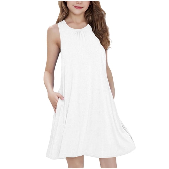 Jamsmile Toddler Girls Dress Summer Sleeveless Solid Color Tank Party Dresses Casual Kids Children Girls Holiday Sundress