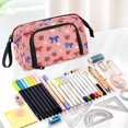 thumbnail image 5 of Nylon Fish Mouth Pencil Case with Large Capacity Zipper Pencil Pouch Bows and Strawberries Pattern Pencil Bag Organizers, 5 of 7
