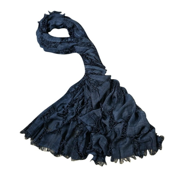 Xfvqtps Mens and Womens Scarf Solid Color Plain Weave Tattered Casual Fashionable Versatil Lightweight Breathable Flax Scarves Navy