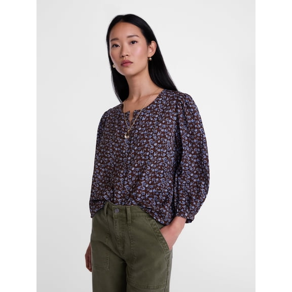 Scenario Women's and Women's Plus Blouse with 3/4-Length Puff Sleeves, Sizes XS-4X