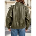 thumbnail image 5 of Womens Oversized Leather Bomber Jackets Cap Sleeve Zip Up Motorcycle Coats with Pockets, 5 of 6