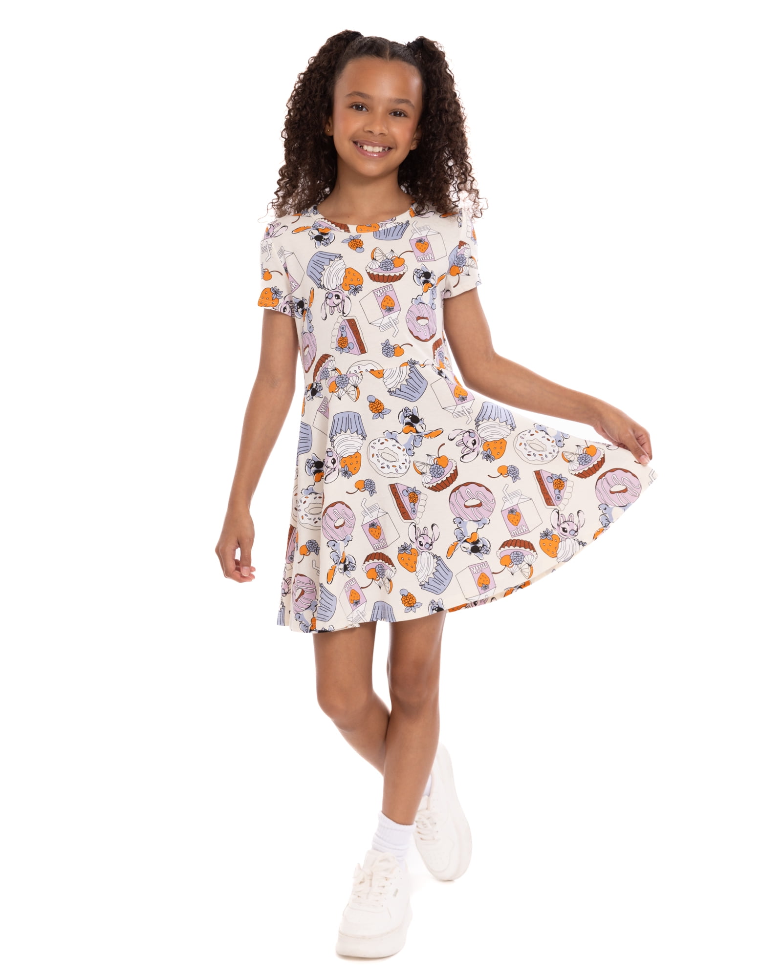 Stitch Girls Print Skater Dress with Short Sleeves, Sizes 4-12