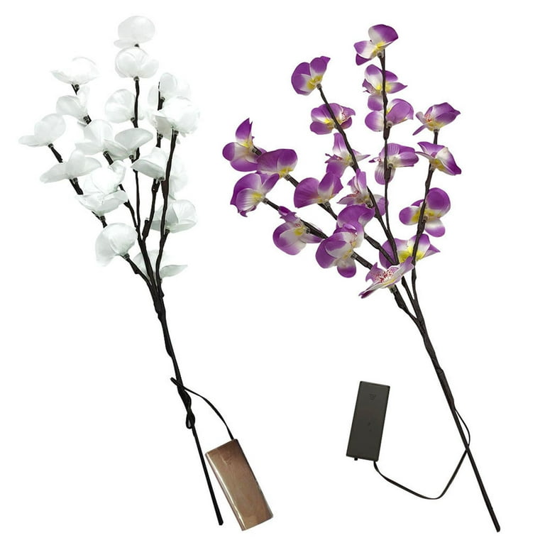 Glass Vase LED String Light Artificial White Orchid Flowers Home