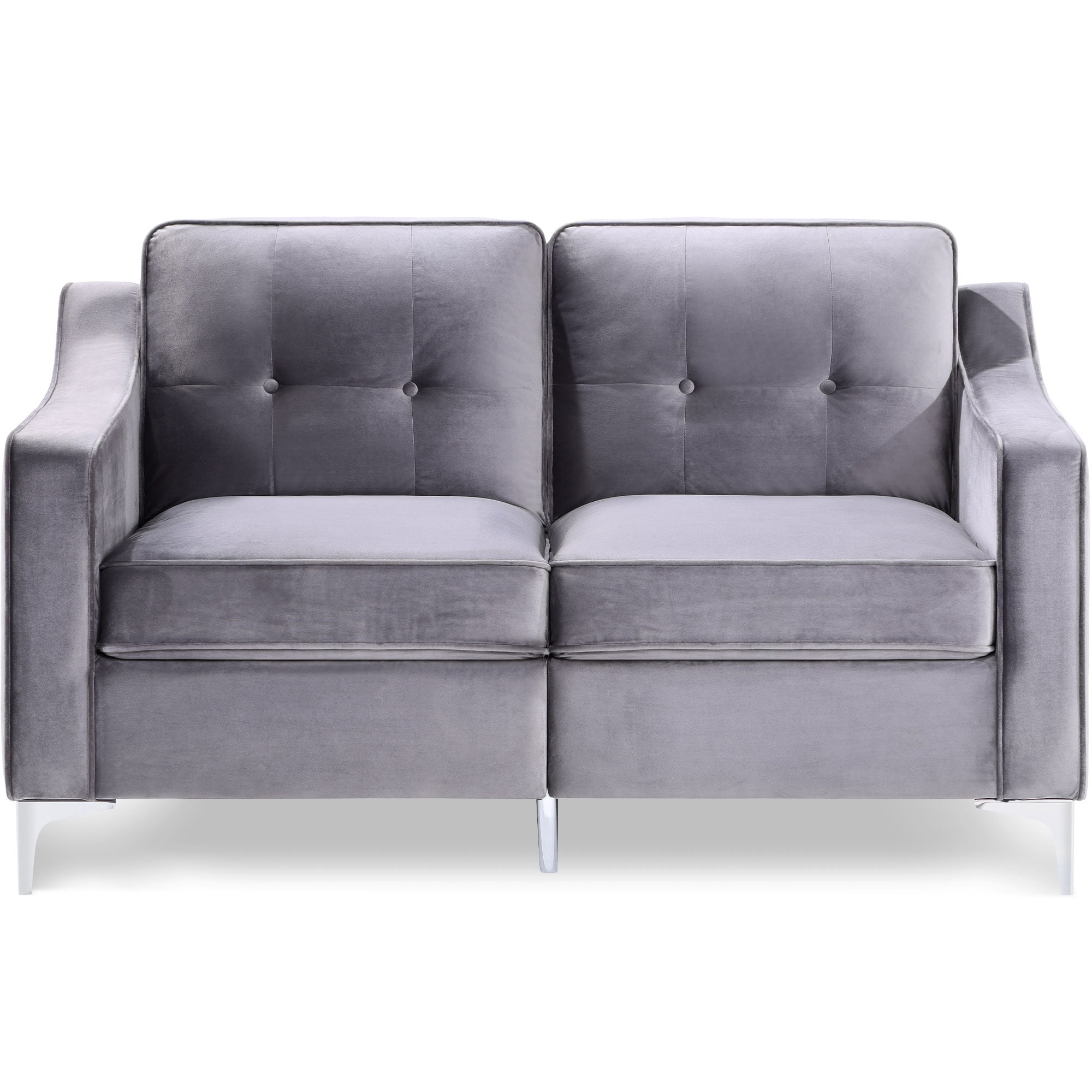 Kepooman Classic Tufted Track Arm Loveseat Sofa with Chromed Metal Legs, Gray Kepooman Classic Tufted Track Arm Loveseat Sofa with Chromed Metal Legs, Gray