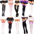 thumbnail image 7 of Felcia Women Stockings Solid Color Bow Top Socks Over Knee Sheer Stockings Thigh Socks, 7 of 7