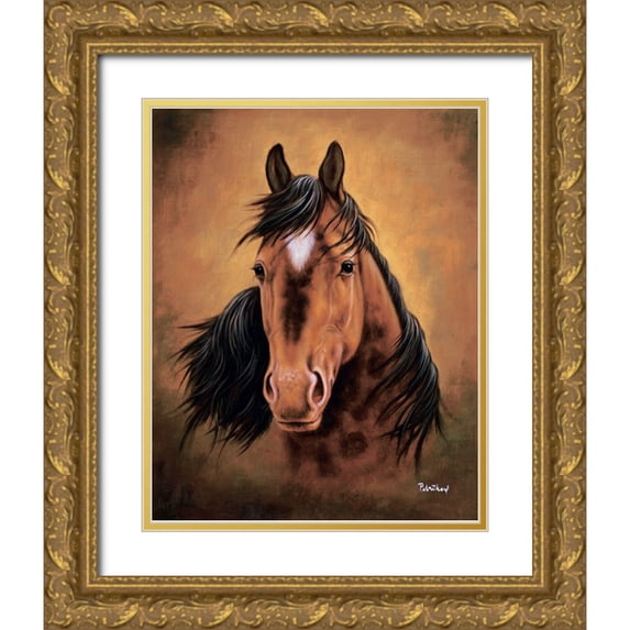 Petrikova, Eva 20x24 Gold Ornate Wood Framed with Double Matting Museum Art Print Titled - Brwon Horse