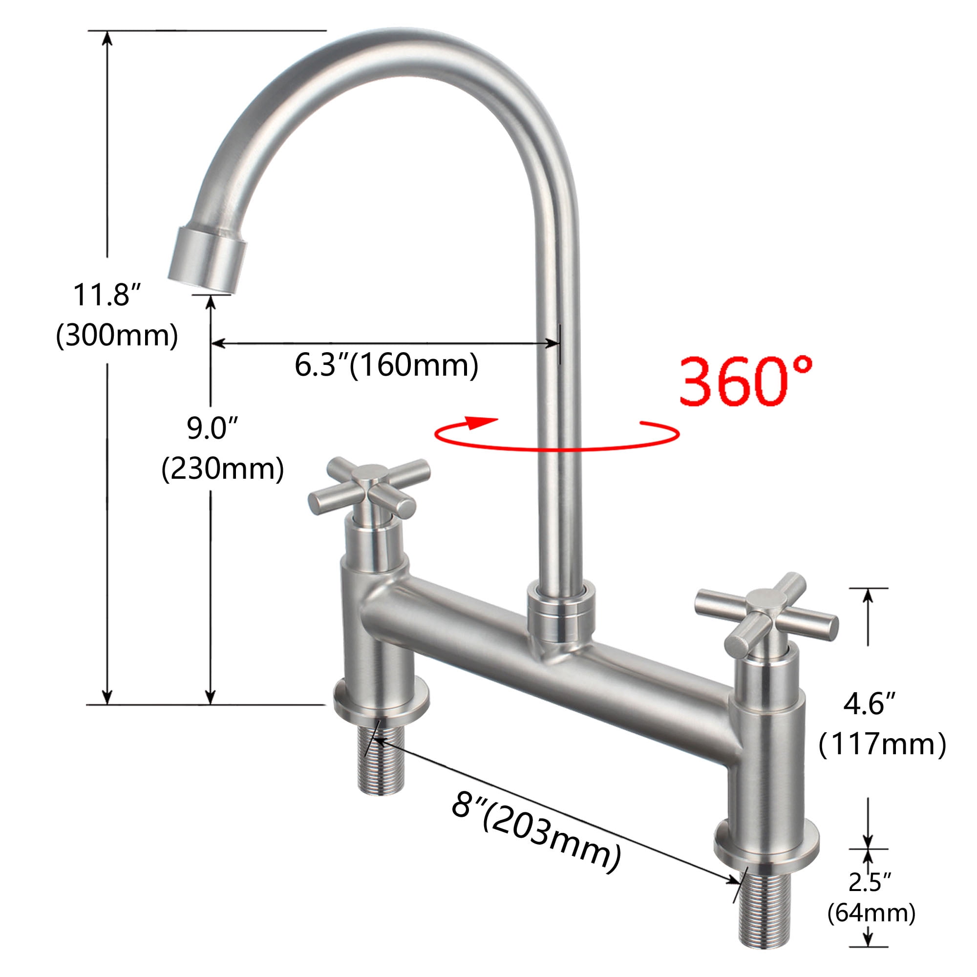 UMANYI Kitchen Faucet Deck Mount 8" Spread 2 Hole Double Handle Utility Sink Faucet Commercial Faucet 6" Swing Spout