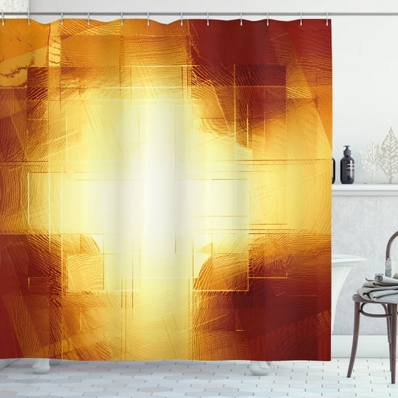 Ambesonne Abstract Shower Curtain, Modern Grid Design, 69"Wx70"L, Dark Orange and Yellow