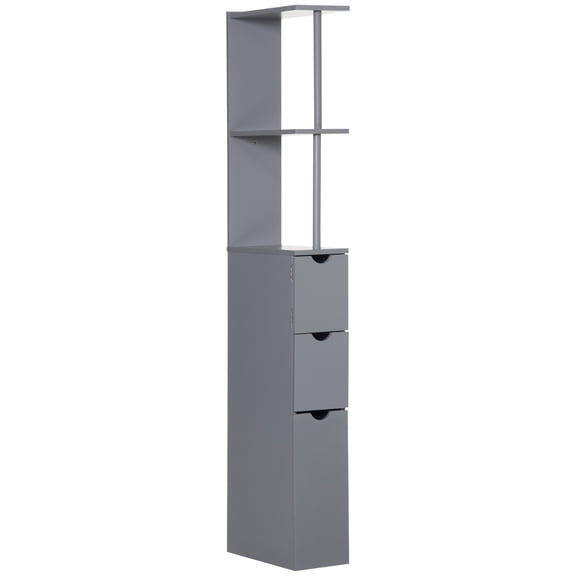 Bathroom Storage Cabinet HOMCOM 54" Tall Bathroom Storage Cabinet, Freestanding Linen Tower with 2-Tier Shelf and Drawers, Narrow Side Floor Organizer, Grey,Bathroom Wall Storage