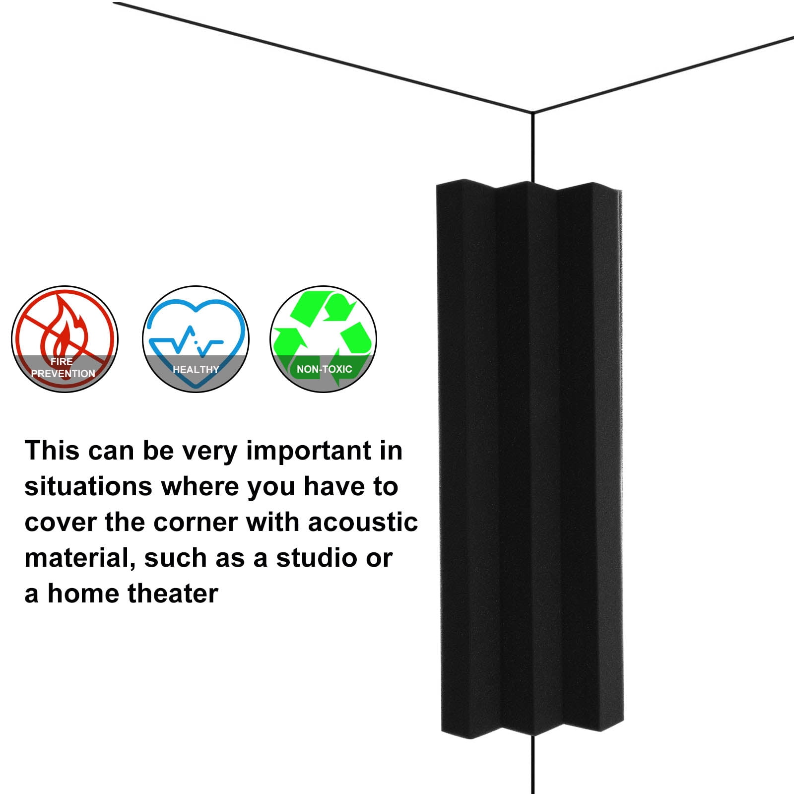 HONMEET 5-Pack Black Acoustic Soundproof Corner Panels for Echo and Reverb Noise Reduction in Home Studio
