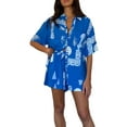 thumbnail image 2 of Yunliwuli Women Summer Pajama Set Cute Short Sleeves Button Shirt and Elastic Shorts for 2 Piece Loungewear Soft Sleepwear, 2 of 10