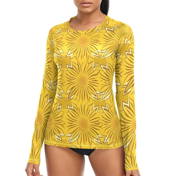 joogoo Womens UPF 50  Rash Guard Sunflower Long Sleeve UV Protection Sun Shirts Tops S