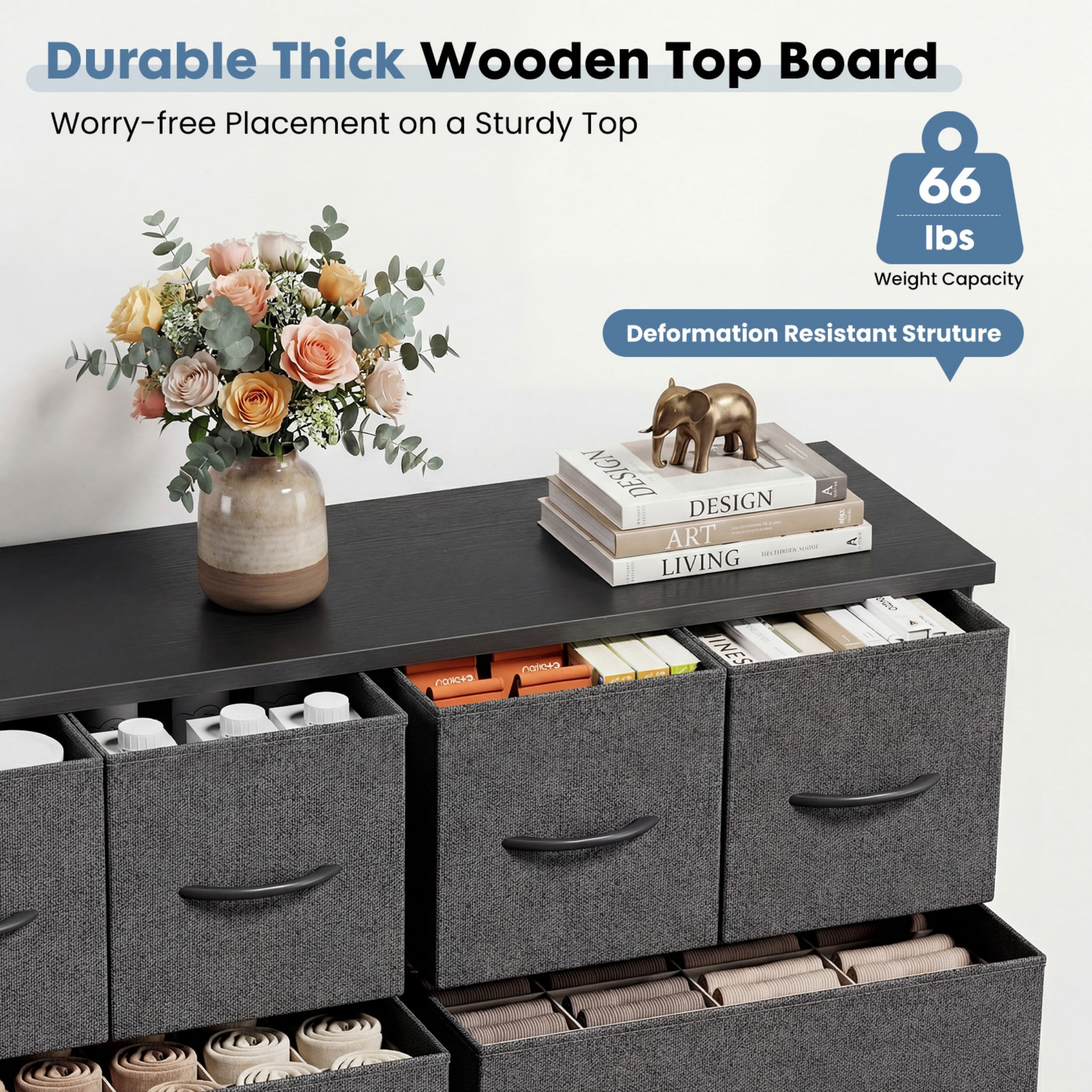 CONCETTA 10-Drawer Fabric Dresser, Large Storage Tower for Bedroom, Closet, Living Room, Gray