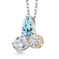 thumbnail image 2 of 925 Silver and 10K Yellow Gold Sky Blue Topaz and White Topaz and White Moissanite 3 Stone Pendant Necklace for Women | 2.82 Cttw | Pear Shape 8X6MM | Oval 7X5MM | Round 5MM | with 18 inch Chain, 2 of 3