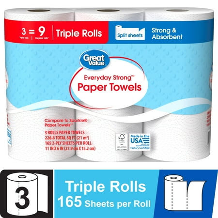 Great Value Everyday Strong Paper Towels 3 Triple Rolls