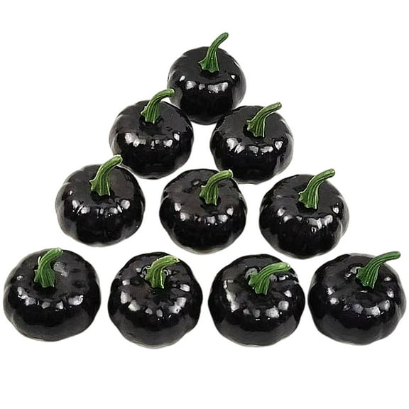 Fridja 10Pcs Halloween Artificial Black Pumpkin Harvest Small Fake Pumpkin Thanksgiving Halloween Party Decoration Halloween Decorations