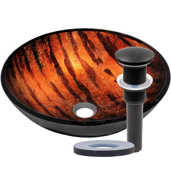 Novatto NOHP-G025ORB Mimetica Brown, Copper and Black Painted Glass Vessel Sink with Oil-Rubbed Bronze Pop-Up Drain, Mounting Ring