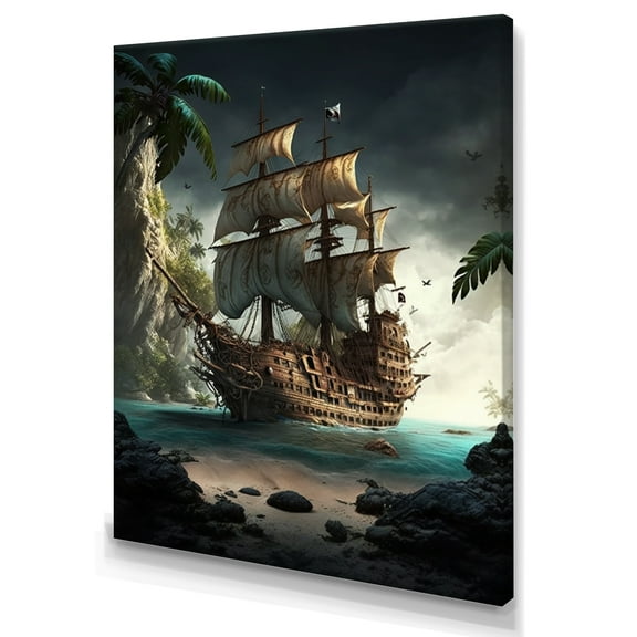 Designart Pirate Boat On The Ocean Canvas Wall Art