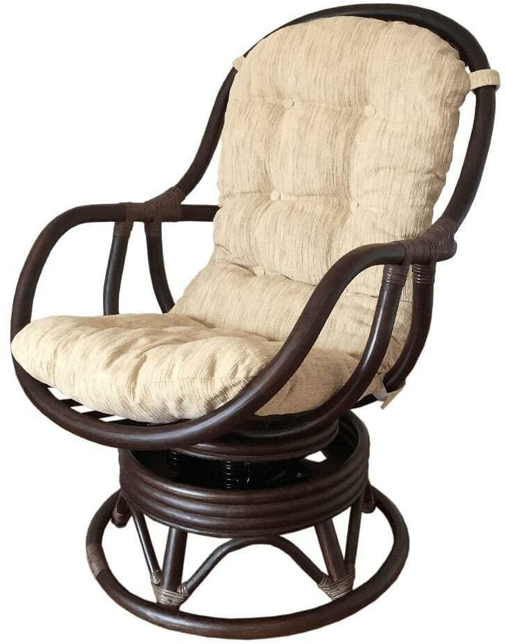Bali Lounge Swivel Rocking Chair Rattan Wicker Handmade with Cream